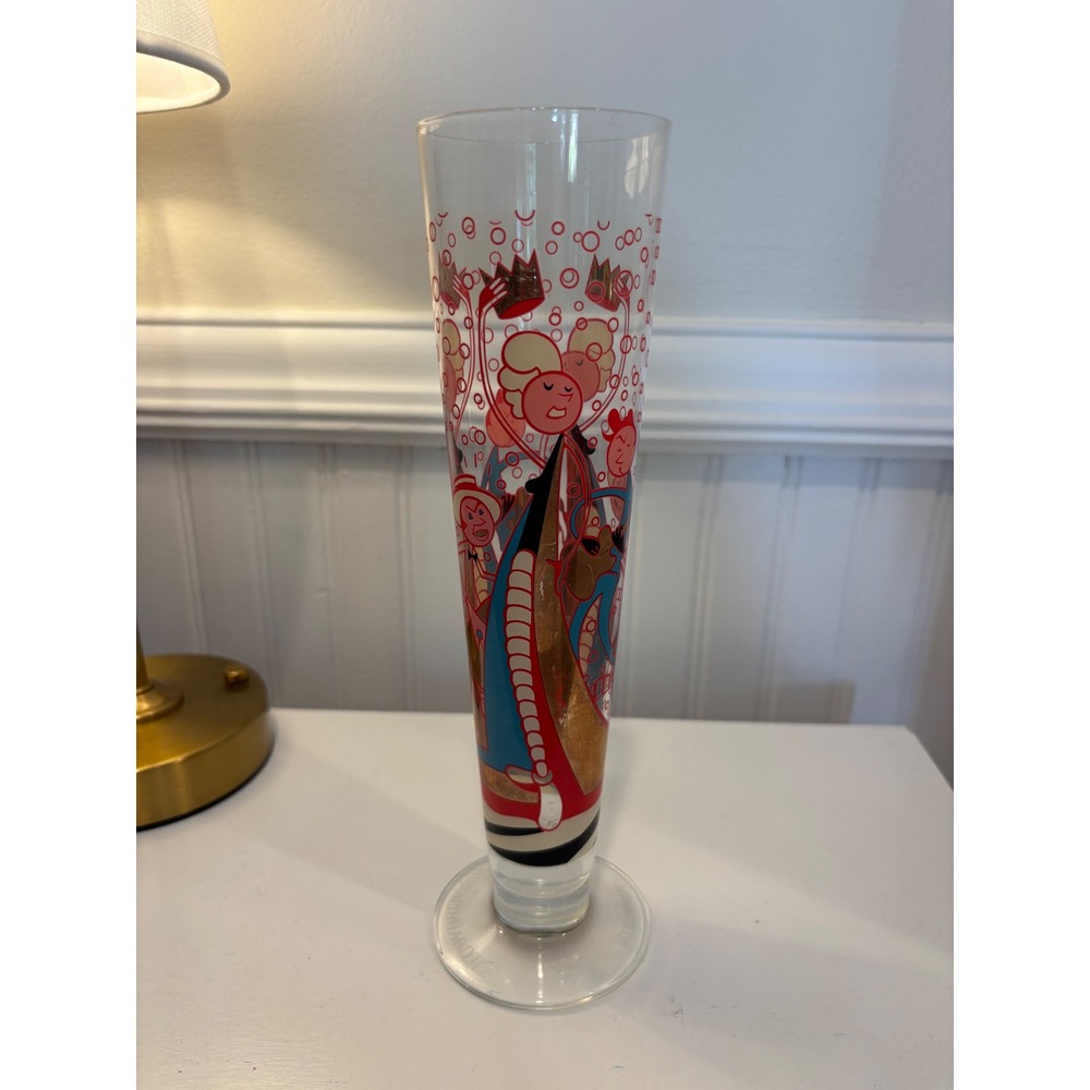 Ritzenhoff Klaus Meinhardt Pilsner Beer Glass Tall Footed Whimsical Graphic MCM